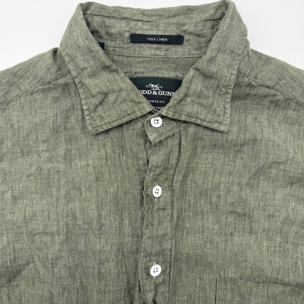 Rodd & Gunn Button Down Shirt Men L Olive Green Linen Albini Sports Fit